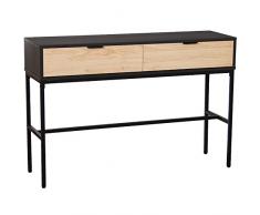 DRW Mesa de Entrada con 2 cajones de Metal y Madera DM en Natural y Negro 120x35x80cm, alt Patas 60cm