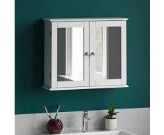 Home Discount Milano Doble Puerta Efecto Espejo Armario de baño Armario de Almacenamiento montado en la Pared, Color Blanco