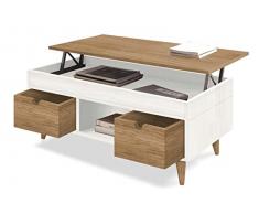 HOGAR24 ES Scala - Mesa Centro Elevable Madera Maciza Natural, Combinado Color Blanco y Encerado. Medidas: 100cm x 50cm x 47cm.