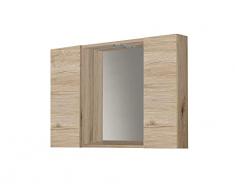 Mama Store Espejo de baño con 2 Compartimentos de Almacenamiento y luz LED – Roble Natural, Madera, L.81 CM X P. 16 CM X H. 60 CM