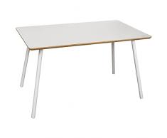 DRW Mesa de Comedor de Madera Natural y Metal en Blanco 140x80x75cm