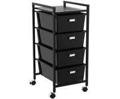 DRW Carro de baño con 4 cajones de Metal y PP con Ruedas en Negro 80x32.5x39 cm
