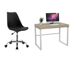 Eurosilla Conjunto Mesa Escritorio MIT Roble y 1 Cajon + Silla giratoria BEATVINTAGE19N en Polipropileno, cojín Color Negro