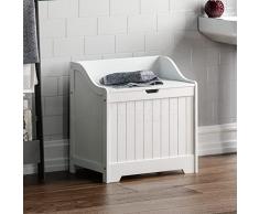 Home Discount Priano Armario de baño Armario de Almacenamiento Pecho lavandería Bin Cesta Unidad de Madera, Color Blanco