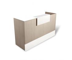 Mesa Mostrador Recepción, Mostrador para Tienda, Oficina, Peluquería, Negocio, etc. Mueble Escritorio para Recepción, Diferentes Tamaños, Color Haya + Blanco - Ofituria (1200mm)