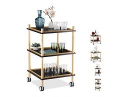 Relaxdays Mesa Auxiliar con Ruedas, Cuadrada, 2-3 Niveles, Madera y DM, Camarera, Carrito,1 Ud, 79,5x48x48 cm, Negro