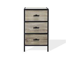 Rebecca Mobili Pequeña Mesita de Noche, Cómoda con Cajones de Madera y Metal, Estilo Industrial, 3 Cajones, Marrón Negro, Ahorra Espacio - Medidas: 66 x 35 x 25 cm (A x AN x FON) - Art. RE6602