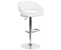 Flash Furniture Muebles Flash Taburete contemporáneo de Altura Ajustable con Respaldo Medio Redondeado, Metal, Blanco Vinilo, Set of 1