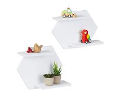 Relaxdays Juego de 2 estanterías hexagonales, 2 estantes, tamaño pequeño y Grande, para Pared, Color Blanco