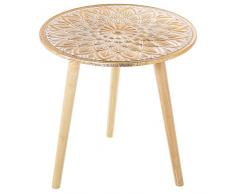 DRW Mesa Auxiliar de Madera Calada en Blanco y Natural 60x62cm