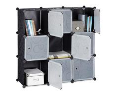 Relaxdays Estantería Modular con Puertas, Negro, 95.5x32x95.5 cm