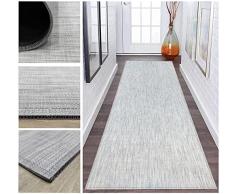 Tadi & Imperio1979 Alfombra Larga Vinilo Trenzado para Pasillo, Cocina o Dormitorio, Color Marfil Plata de Alta Resistencia con Trasera de PVC Antideslizante.