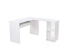 VASAGLE Escritorio de la Computadora Blanco Ordenador en Forma de L, Mesa esquinera para Casa Oficina, con 2 Estantes de Almacenaje,140 x 120 x 75 cm LCD810W