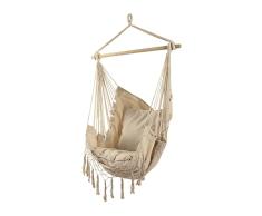 Rebecca Mobili Sillón Colgante, Silla Mecedora, Algodón Beige, con Cojines Tapizados, para Jardín Terraza Salón - Tamaño: 140 x 100 cm - Art. RE6696