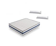 HOGAR24 ES -TZ40-Colchón Viscoelástico 200 x 200 cm + Almohada Tacto Pluma, Núcleo Alta Densidad Transpirable, Lado Verano-Invierno con Tejido 3D, Altura 22 cm.