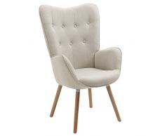 MEUBLE COSY salón Butaca nórdica sillón Acolchado con Reposabrazos y Patas de Madera, Tela, Beige, 66x71x109 cm