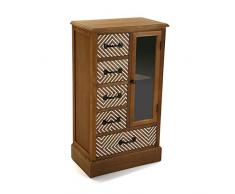 Versa 21080061 Vitrina Severn con 5 Cajones Y Puerta con Cristal, Madera de Pino Zelanda, Marron/Blanco / Negro, 91 x 30 x 51 cm
