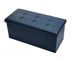 BIANCHERIAWEB Double, puf contenedor Acolchado Negro, puf Plegable de Piel sintética, 76 x 34 x 34 cm