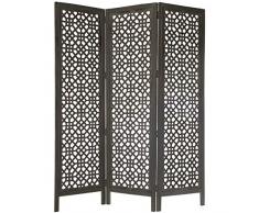 DRW Biombo con 3 Paneles calados de Madera de Mango y DM en Gris 150x180x2,2cm