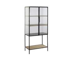 DRW Vitrina con 2 Puertas de Cristal y Metal en Negro y Natural 70x43x159cm