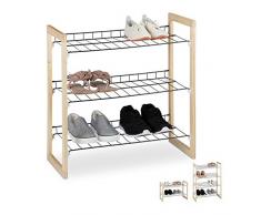 Relaxdays Zapatero Recibidor, Estantería Zapatos, Organizador 3 Baldas, Madera-Hierro, 1 Ud, 59x57,5x29 cm, Marrón-Negro