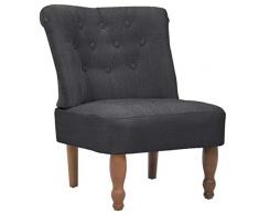 vidaXL Sillón de Estilo Francés Elegante Madera Marrón Tela Gris Asiento Salón