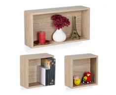 Relaxdays Juego de 3 estanterías flotantes con Forma de Cubos, Efecto Madera, 2 tamaños, rectangulares y Cuadrados, para Pared, Color Natural