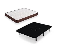 HOGAR24 ES Cama Completa - Colchón Viscobrown Reversible + Base Tapizada 3D Color Negro + 6 Patas de 32cm, 135x190 cm