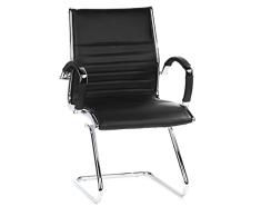 hjh OFFICE 660505 Silla de confidente Parma V Cuero Negro, Silla movible libremente de diseño Moderno, Apoyabrazos de Aluminio, cromados