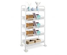 Todeco - Carritos de Almacenamiento, Organizador de Hogar - Material: Hierro - Tamaño de la Canasta: 41 x 27 x 6 cm - 5 Niveles, 104 x 46 x 27 cm, Blanco