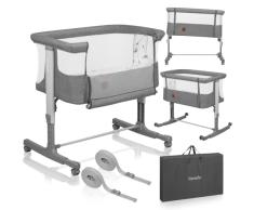 lionelo Aurora Cuna 3 en 1 hasta 9 kg, Cuna de colecho, Cuna Mecedora, Ajuste de Altura e inclinación del colchón, 4 Ruedas con Freno, Colchón Ergonómico, Bolsa, Cuna de Viaje Independiente