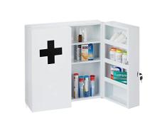 Relaxdays Botiquín Medicinal XXL, con Cerradura, 11 Compartimentos, Acero, HBT, 5 x 53 x 19 cm, Farmacia de 2 Puertas, Blanco/Negro, aleado, 53,5x53x19 cm
