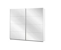 Armario ropero Caracas de 2 Puertas. Blanco Alpin con Completo Espejo Frontal, 6 estantes, 2 Perchas, 1 Barra de Ganchos, Juego de amortiguadores para Puerta, 226 x 210 x 62 cm