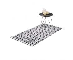Relaxdays Alfombra Pasillo Salón Cocina con Diseño Geométrico A Rayas, Algodón, 70 x 140 cm, Negro/Blanco, 70 X 140 X 1