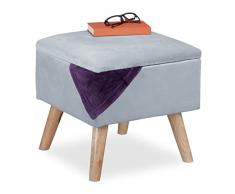 Relaxdays 10037851_940 - Taburete de Terciopelo Acolchado con Patas de Madera, 40 x 40 x 40 cm, Color Gris Claro