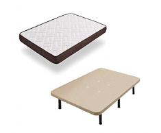 HOGAR24 ES Cama Completa - Colchón Viscobrown Reversible + Base Tapizada 3D + 6 Patas de 26cm, 140x200 cm