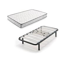 HOGAR24 ES TM63- Colchón + Somier Multiláminas con Patas, Medida 90x180 cm. Núcleo Alta Densidad Transpirable con Tejido 3D y Aloe Vera.