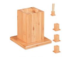 Relaxdays Set de 4 Elevadores Mesa, Silla, Cama, Muebles, Alza, Taco, 14 cm Elevación, Bambú, 15, 5x14,5 cm, Natural