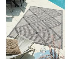 Nazar Alfombra Al Aire Libre, Alfombra Balcón, Alfombra Terraza, Alfombra Exterior Interior, Patrón de Relieve Geométrico, Alfombra Colorida, Alfombra De Cocina (200x200 cm Cuadrado, 1672 Gris)