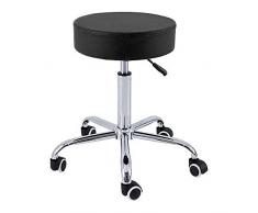 QUIRUMED Taburete Base cromada 5 Ruedas, Acero, Color Negro, Tapizado en Polipiel, Relleno de Alta Densidad, Ligero, Regulable en Altura, hasta 150 kg