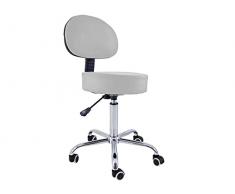 QUIRUMED Taburete con Respaldo, Base cromada, 5 Ruedas y elevación a Gas, Color Plata, Estructura metálica, Polipiel, Relleno Alta Densidad, Altura Regulable, hasta 150 kg