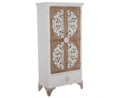DRW Armario con 2 Puertas y 1 Cajon de Madera y DM Tallado en Natural y Blanco 81x41x175cm