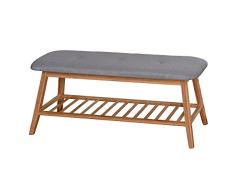Sulypo Banco de Zapatos de bambú Largo con Asiento Acolchado y Zapatero para 3 Personas, Gris, 40 x 100 x 30 cm