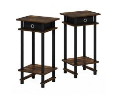 Furinno Turn-N-Tube Alta, Mesa Auxiliar, mesita de Noche con contenedor, Madera, Pino Ámbar/Negro, Paquete de 2