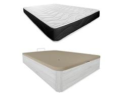 Somnia Descanso - Pack Colchón Viscoelástico Bombay Reversible + Canapé Madera Abatible Gran Capacidad | Color Polar 90 x 190