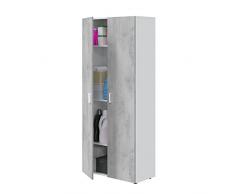 Habitdesign Armario Multiusos con 2 Puertas, Armario Escobero, Acabado en Color Blanco Artik y Cemento, Medidas: 80 cm (Ancho) x 182 cm (Alto) x 37 cm (Fondo)