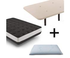 HOGAR 24 Colchón Viscoelástico Bioluxe 3D + Base Tapizada con Patas De 32cm + Almohada 100% Viscoelástica, 105x190cm