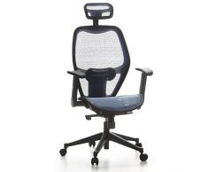 hjh OFFICE 653060 silla de oficina AIR-PORT tejido de malla azul, apoyabrazos plegables, soporte lumbar, apoyacabezas, inclinable, sillón alta gama