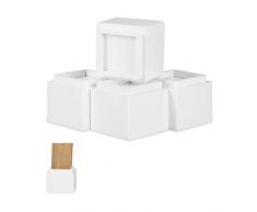 Relaxdays Set de 4 Elevadores Mesa, Silla, Cama, Muebles, Alza, Taco, Bambú, 8,5 cm Elevación, 10x11,5x11,5 cm, Blanco, Unidades