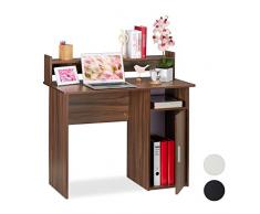 Relaxdays cajonera, Moderno, Mesa PC, Escritorio Home Office, Marrón, Aglomerado, Apariencia de Madera, 96 x 100 x 50 cm